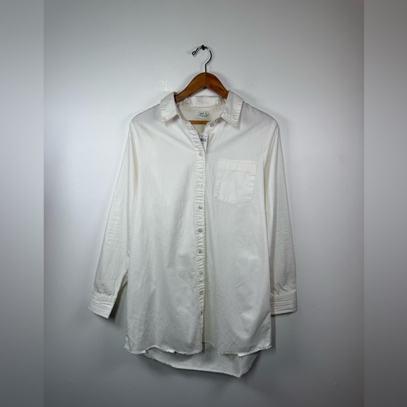 Aerie White Cotton Oversized Raw Hem Button Down Shirt - Picture 5 of 6